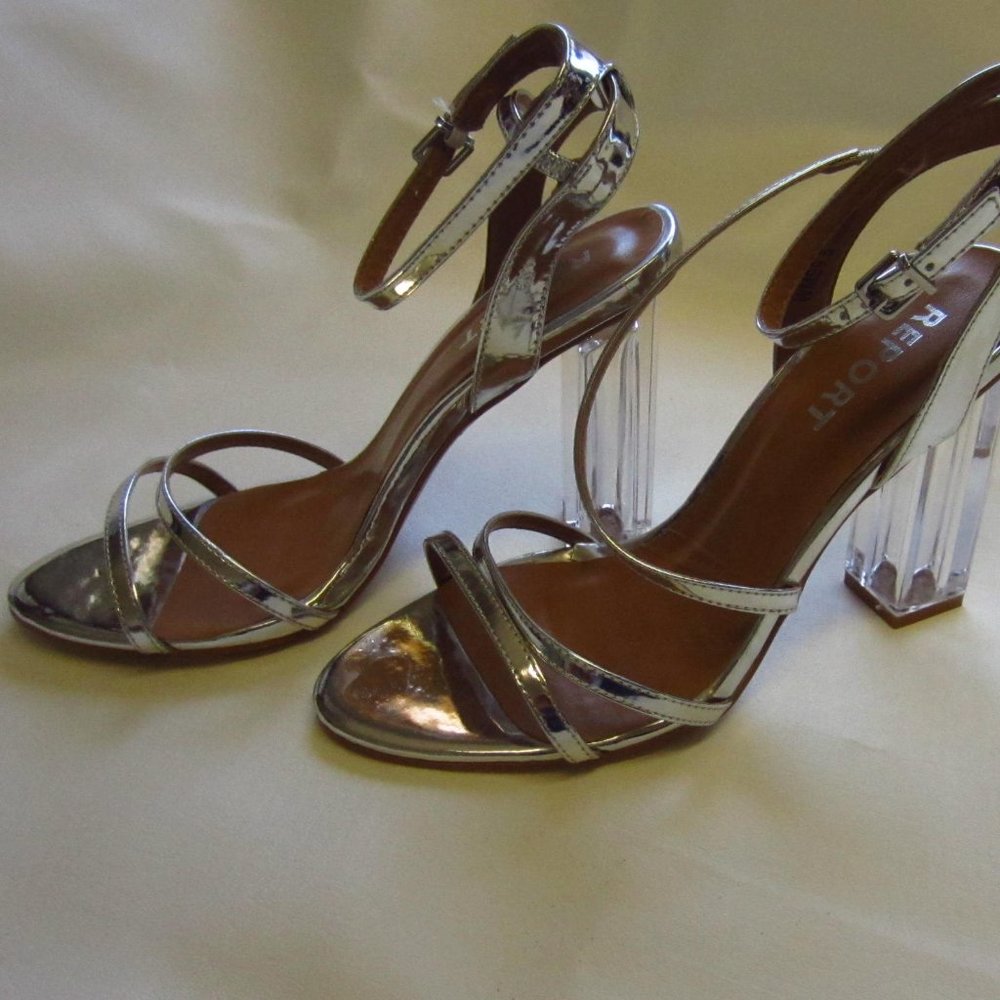 Report Silver shoes with square acrylic heels